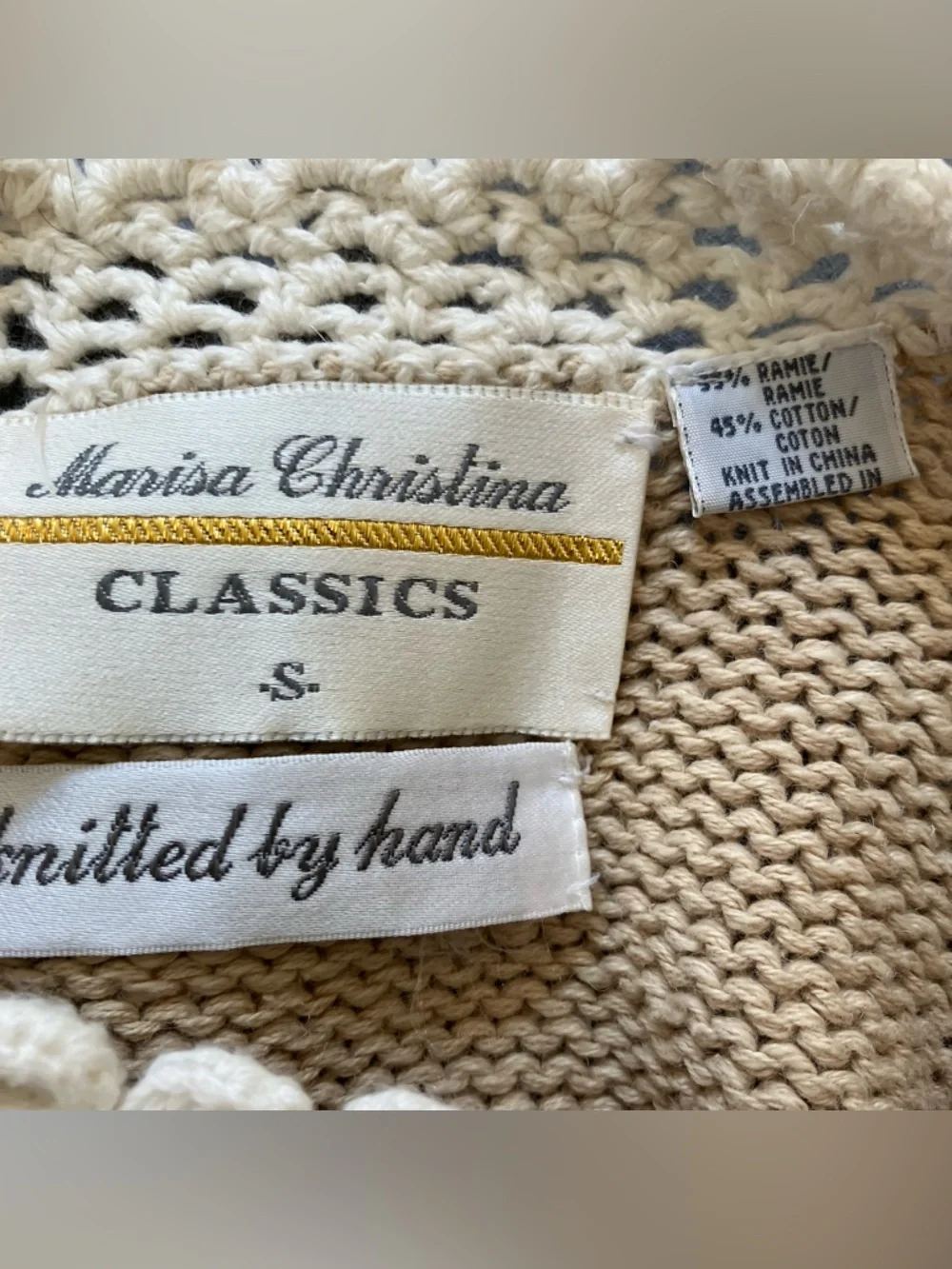 VTG Womens Tan Sz. S Sweater Embroidered Flowers Lace Crochet Short Sleeve - Picture 5 of 6